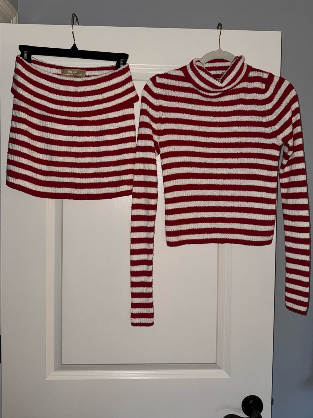 NWOT Free People Super Stripe Sweater Set in Red/White